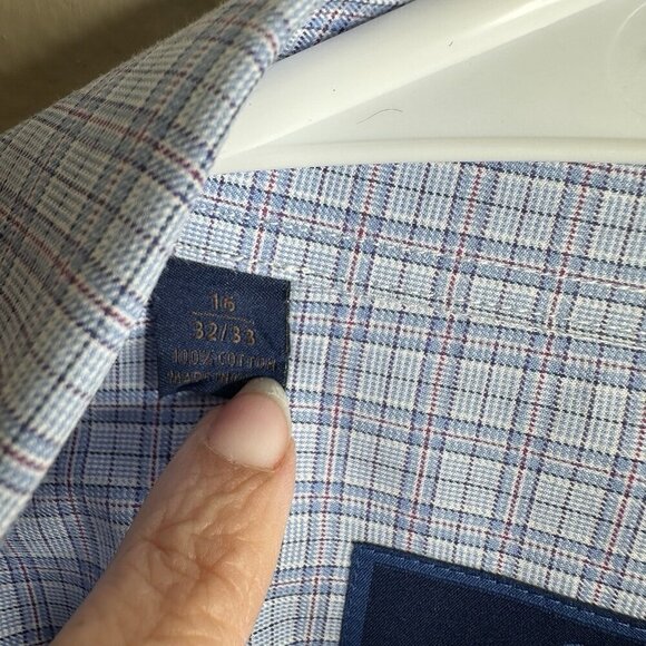 David Donahue Shirt Mens Sz 16 32/33 Blue Plaid Check Button Down Collared Shirt - Picture 9 of 13